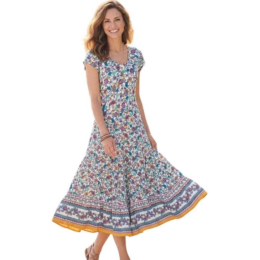 Soft Surroundings Kara Tiered Floral Paisley Swing Dress Womens Size L  Boho‎